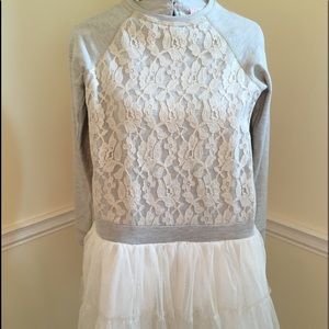 Girls Sweatshirt Dress w/ Ivory Lace Sparkle Tulle
